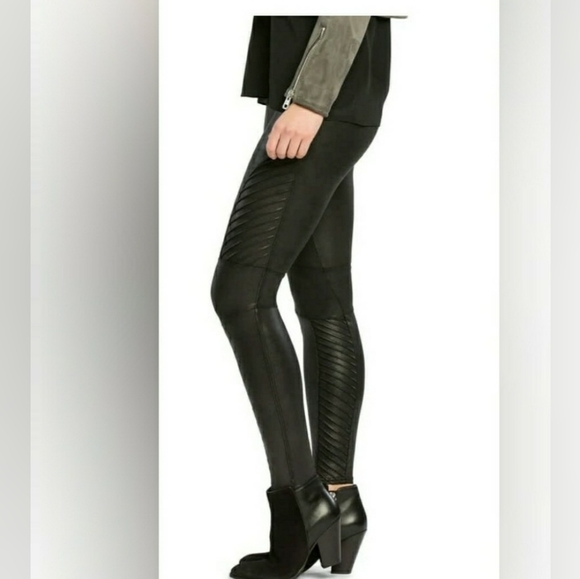 spanx high rise faux leather moto leggings black - Picture 3 of 8